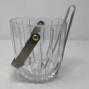 Small Clear Glass Ice Bucket with Silver Tongs